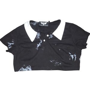 Killstar Black & White Tie-Dye Cropped Peter Pan Collar Top – Size XL